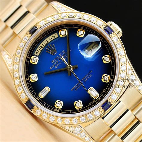 rolex men's president diamond bezel blue face|Rolex 18kt president 36mm watch.